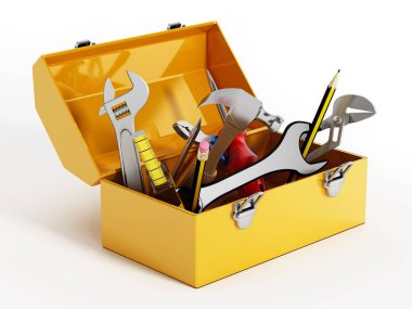 El aletleri ile sarı toolbox. 3D çizim.