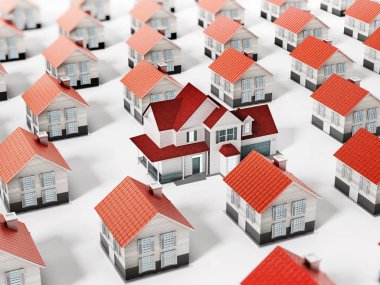 Lüks emlak dışarı çok sayıda düzenli ev karşı ayakta. 3D çizim.