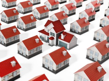 Lüks emlak dışarı çok sayıda düzenli ev karşı ayakta. 3D çizim.