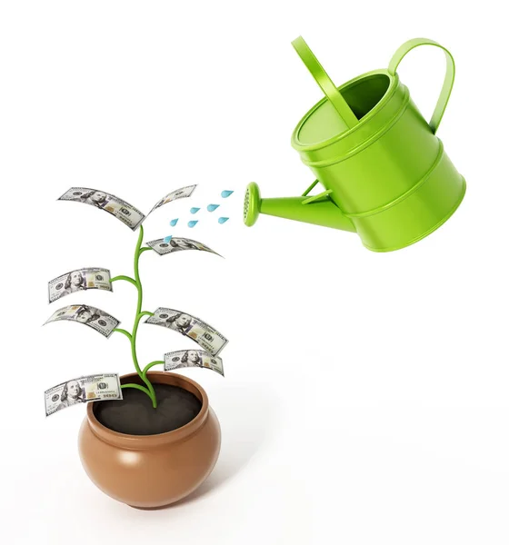 Vattning Pengar Växt Med 100 Dollarsedlar Illustration — Stockfoto