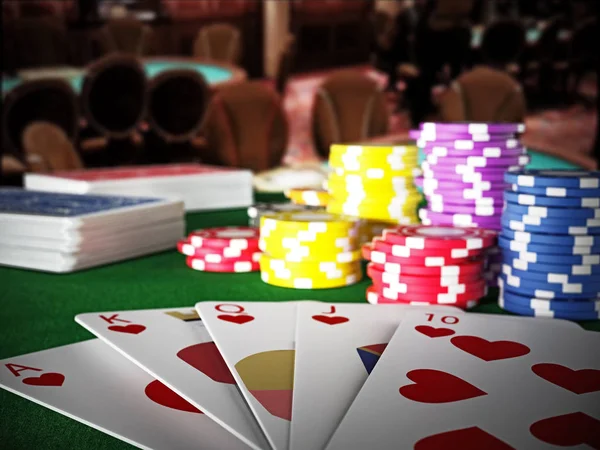 Poker Royal Flush Hand Und Casino Hands Auf Dem Pokertisch — Stockfoto