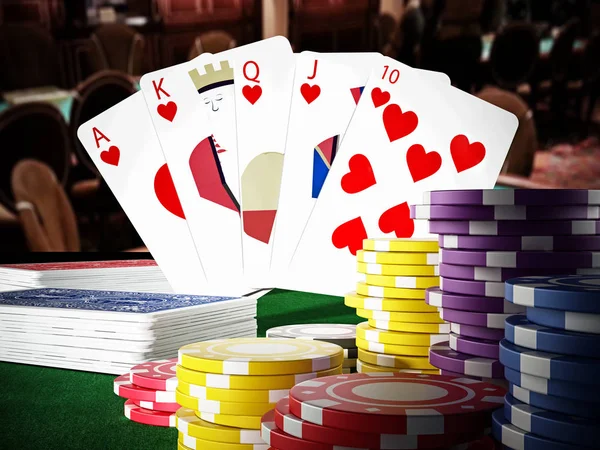 Póker Mano Escalera Real Manos Casino Pie Mesa Póquer Ilustración —  Fotos de Stock