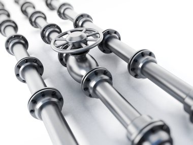 Beyaz arka plan üzerinde izole petrol boru hattı. 3D çizim.