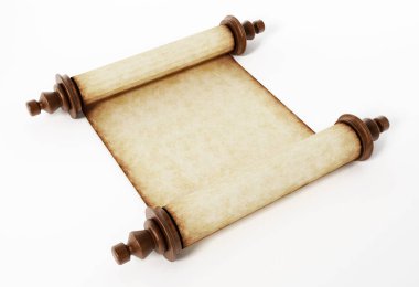 Beyaz arka plan üzerinde izole eski kaydırma. 3D çizim.