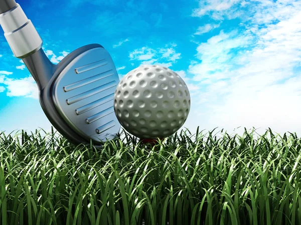 Club Golf Pelota Pie Sobre Hierba Verde Ilustración — Foto de Stock