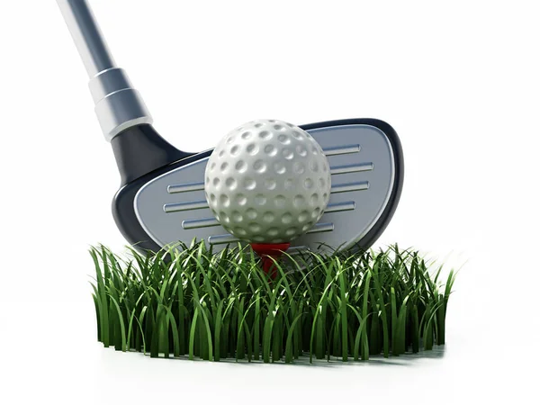 Grass Golf Club Ball Isolated White Background Illustration — Stock Photo, Image
