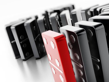 Domino ayakta üst üste parçaları. 3D çizim.