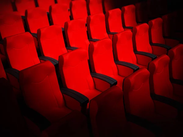 Empty red movie theater seats. 3D illustration.