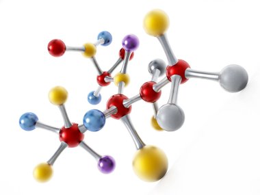 Moleküler yapısı beyaz yapısına izole. 3D çizim.