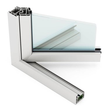 Beyaz arka plan üzerinde izole Pvc Pencere ayrıntı. 3D çizim.