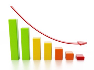Stat barlar ve düşen ok bir düşme eğilimi gösteren. 3D çizim.