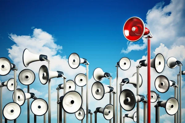 Megafone Vermelho Cobrindo Terreno Mais Elevado Destaca Entre Outros Ilustração — Fotografia de Stock