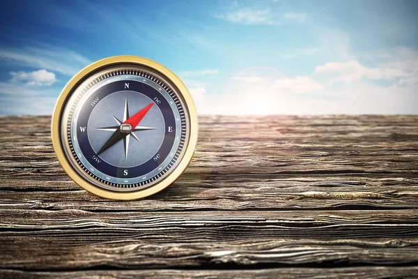 Vintage Compass Standing Old Wood Illustration — Stock Photo, Image