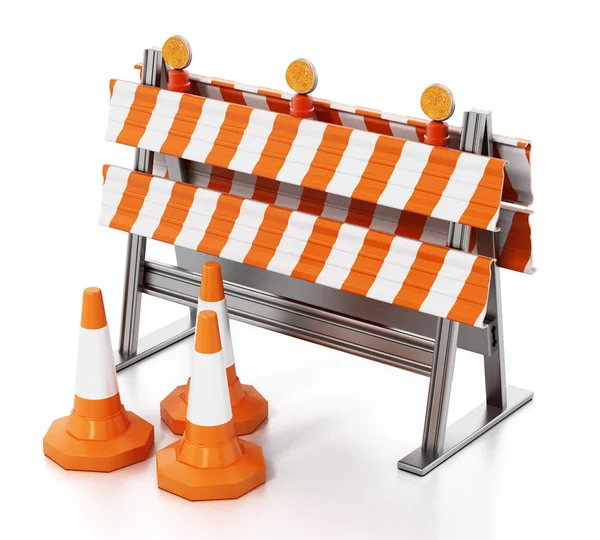 Road Block Orange Traffic Cones Isolated White Background Illustration — Stock Photo, Image