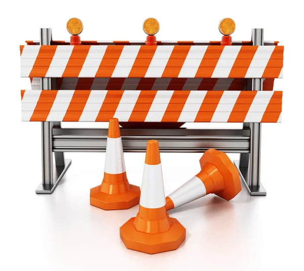 Road Block Orange Traffic Cones Isolated White Background Illustration — Stock Photo, Image
