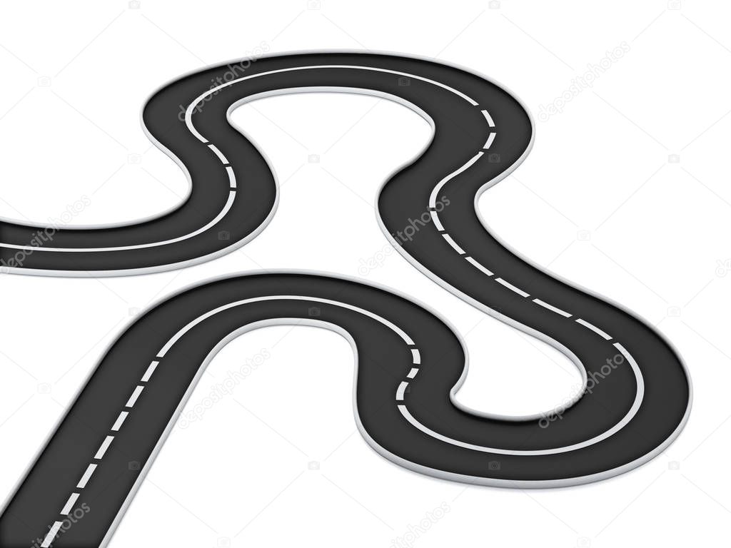 Curved road isolated on white background. 3D illustration.