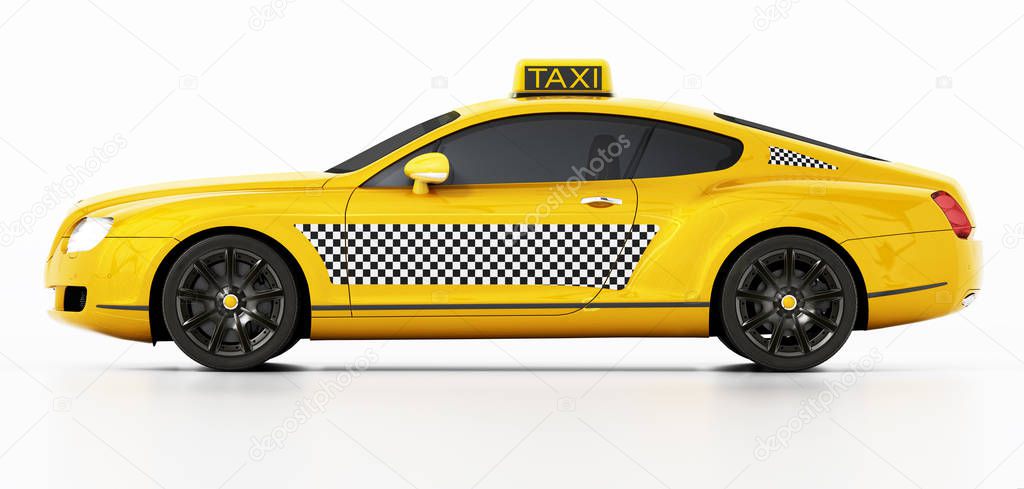Luxurious and fast business taxi car isolated on white background. 3D illustration.