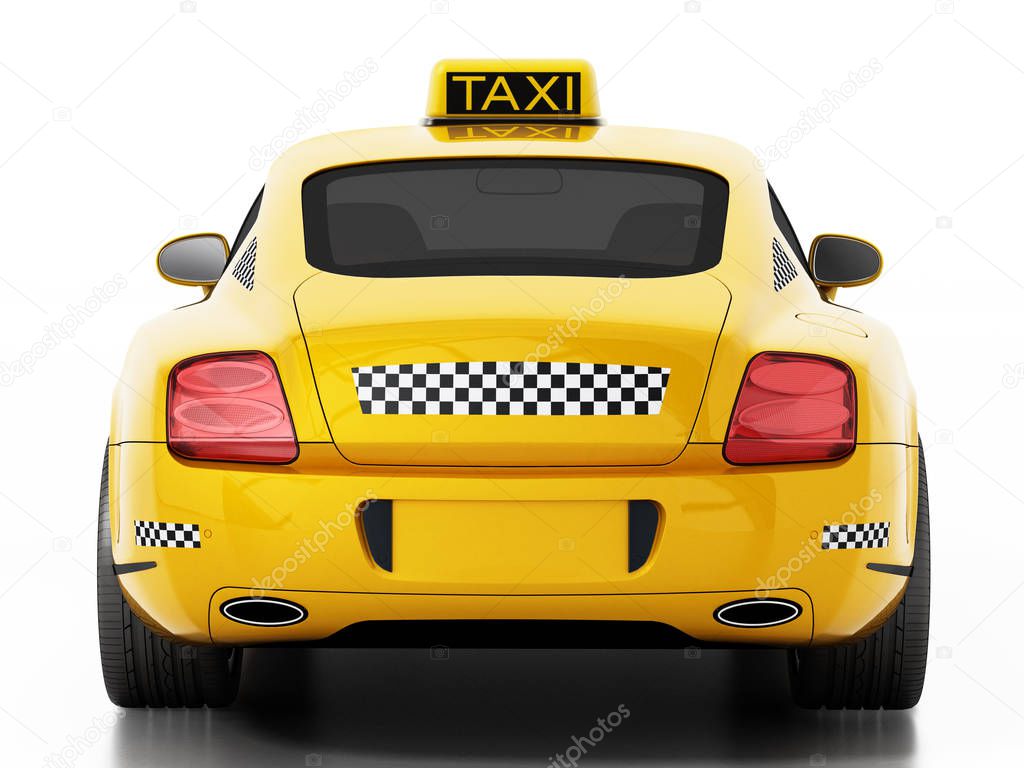 Luxurious and fast business taxi car isolated on white background. 3D illustration.