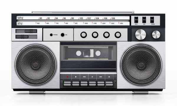 Vintage cassette player isolated on white background. 3D illustration.