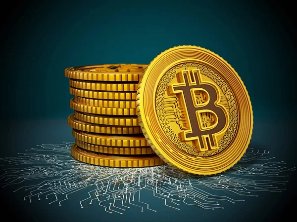 Digital Coins Standing Green Pcb Illustration — Stock Photo, Image