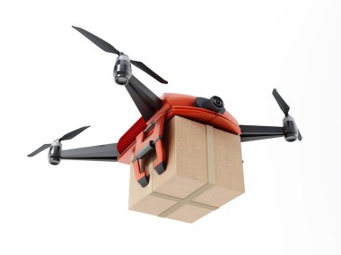 Pilotsuz taşıyan kargo kutusunu. 3D çizim.