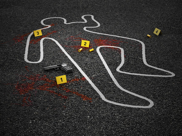 Crime scene of a murder case. 3D illustration.