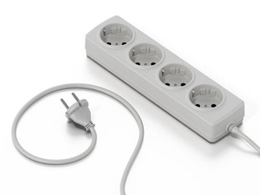 Beyaz arka plan üzerinde izole elektrik tak. 3D çizim.