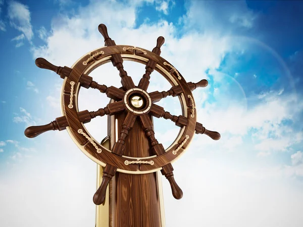 Roda Navio Contra Fundo Céu Azul Ilustração — Fotografia de Stock