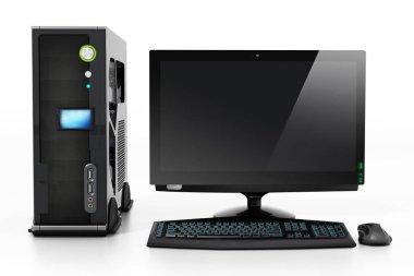 Beyaz arka plan üzerinde izole Modern Pc case. 3D çizim.