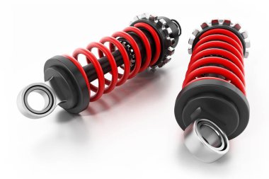 Beyaz arka plan üzerinde izole amortisörler. 3D çizim.