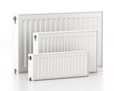 Beyaz arka plan üzerinde izole radyatör. 3D çizim.