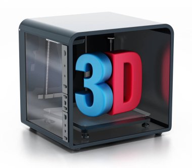 3d printerlere harcama maddeler beyaz arka plan üzerinde izole. 3D çizim.