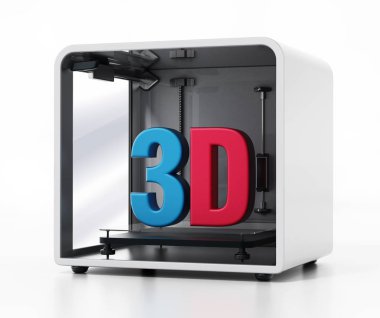 3d printerlere harcama maddeler beyaz arka plan üzerinde izole. 3D çizim.