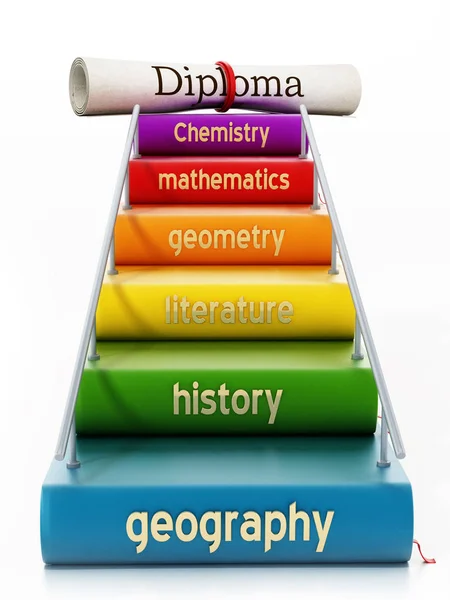 Livros Curso Escolar Formando Uma Escadaria Através Diploma Ilustração — Fotografia de Stock