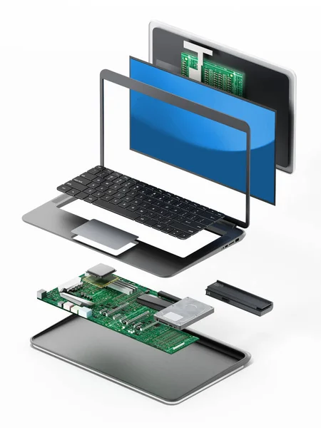 Structuur Van Laptopcomputer Tonen Van Reserveonderdelen Illustratie — Stockfoto