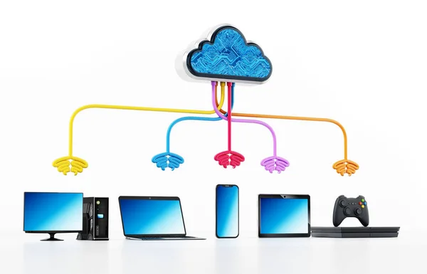 Cloud Computing Diagram Různými Připojené Zařízení Obrázek — Stock fotografie