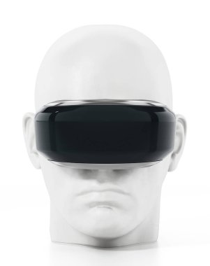 Sanal gerçeklik kulaklıktaki textureless insan yüzü. 3D çizim.