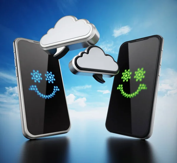 Smartphones Con Globos Voz Forma Nube Ilustración — Foto de Stock