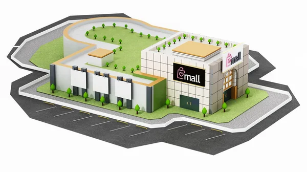 Generic Shopping Mall Building Isolated White Background Illustration — Stock Photo, Image