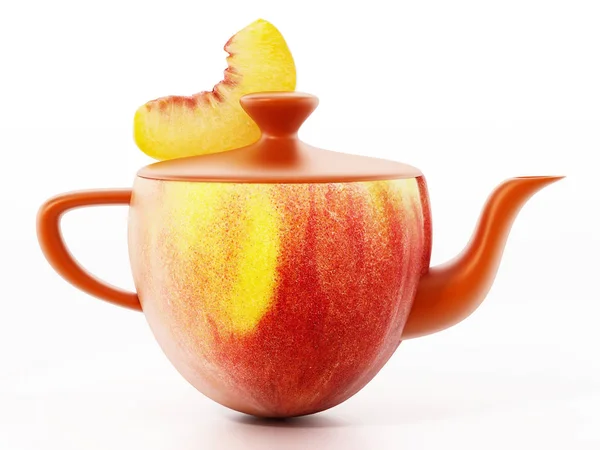 Половина Персика Сочетании Чайником Кусочком Персика Иллюстрация — стоковое фото