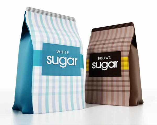 白と茶色のグラニュー糖のパッケージが白い背景で隔離 イラストレーション — ストック写真