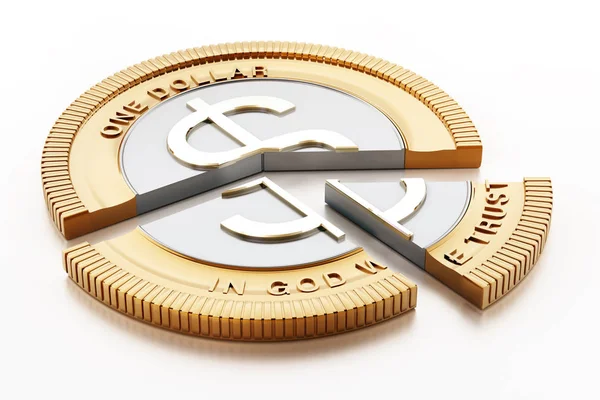 Skivad mynt med dollar ikon. 3D illustration — Stockfoto