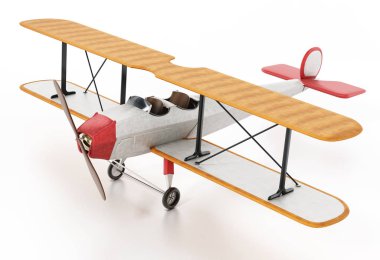 Beyaz arka plan üzerinde izole vintage uçak. 3D çizim