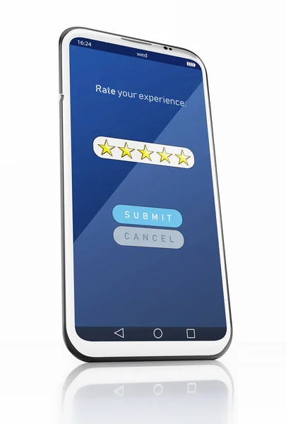 Five stars rating screen on smartphone. 3D illustration — Stock Photo, Image