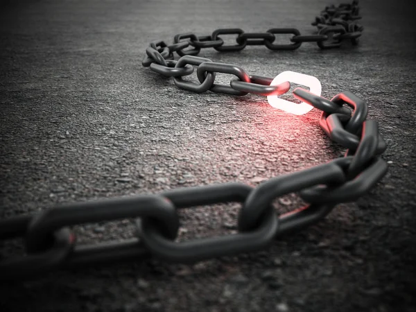Parte iluminada de la cadena que conecta dos lados de la cadena. Ilustración 3D —  Fotos de Stock