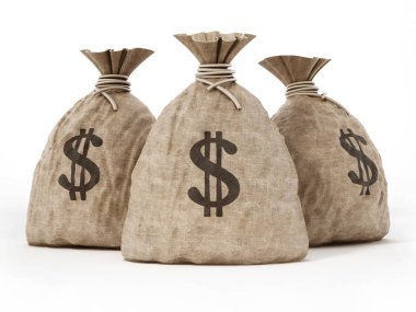 Dolar simgesi olan para torba. 3D çizim