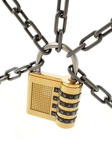 Chained padlock isolated on white background. 3D illustration — Stock Photo, Image