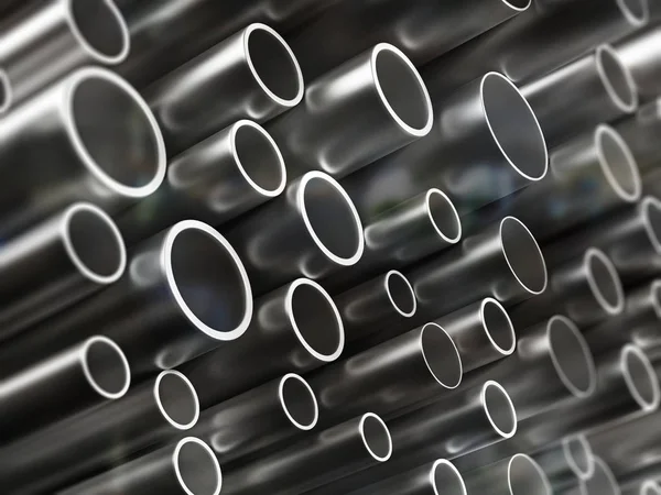 Grande gruppo di tubi in acciaio. Illustrazione 3D — Foto Stock