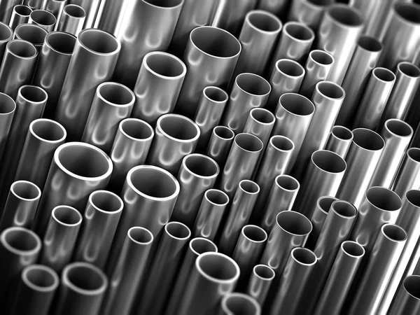 Большая группа стальных труб. 3D иллюстрация — стоковое фото