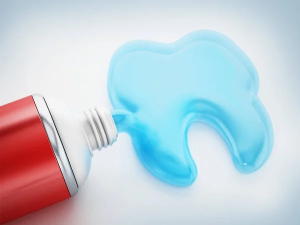 Le dentifrice qui sort du tube forme une dent. Illustration 3D — Photo